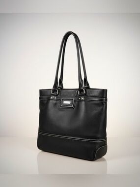 ✨ Kate Spade Black Pebbled Leather Tote Green Lining Shoulder Bag Large EUC
